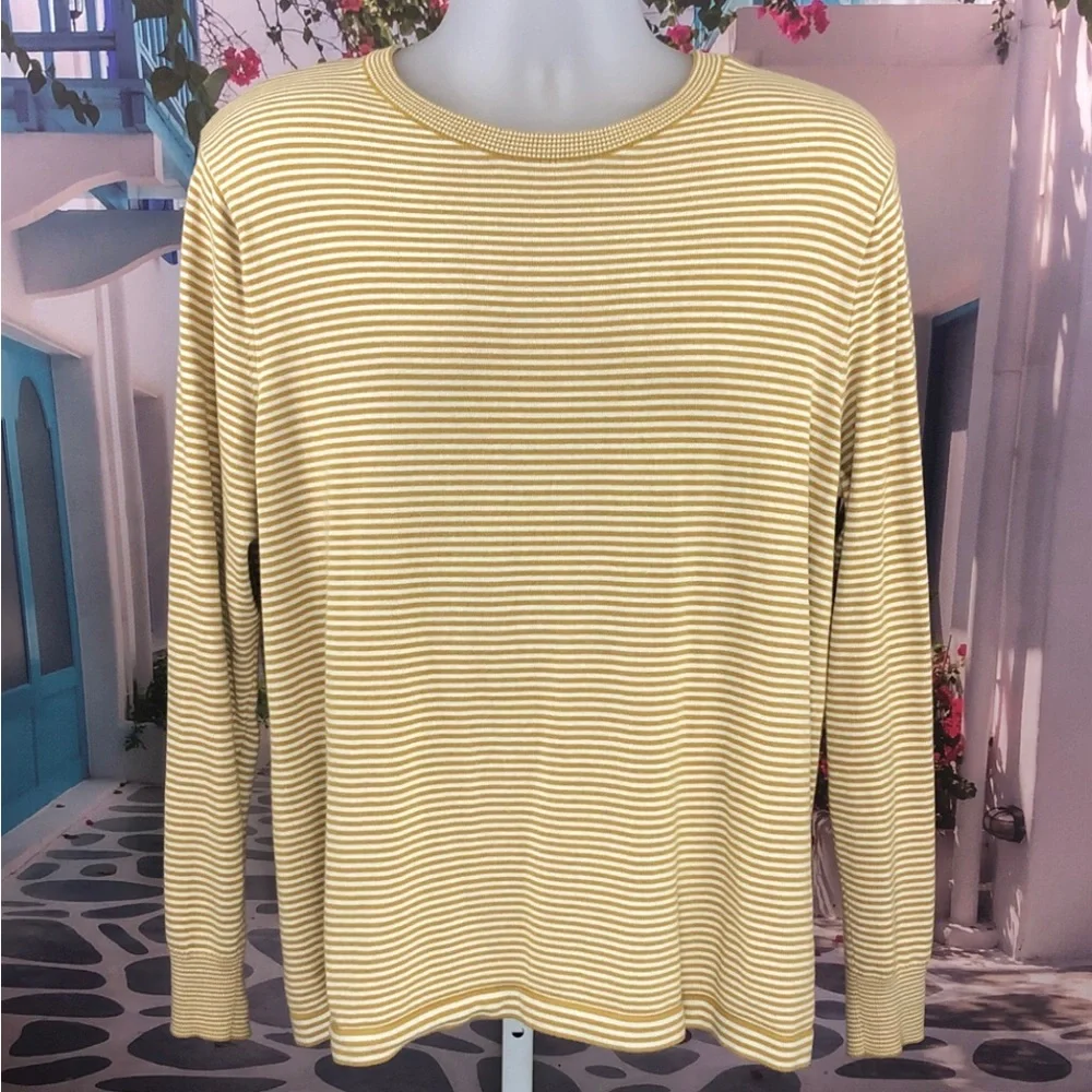 J. Crew Yellow and White Striped Crewneck Sweater